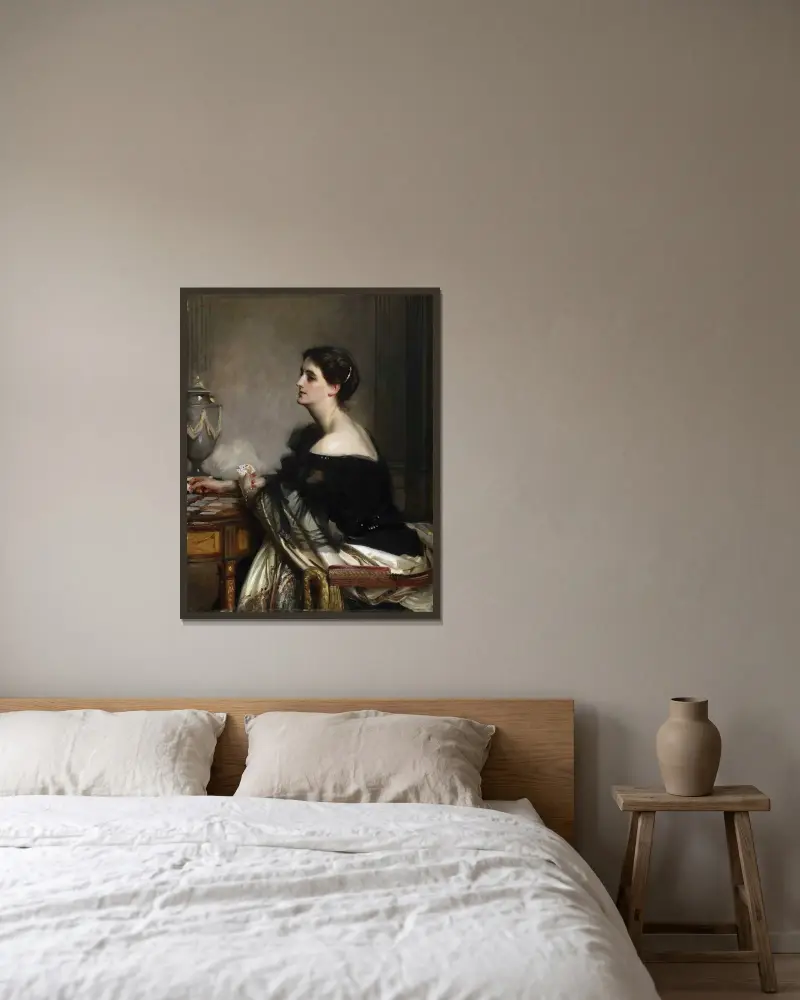 Sybil Frances Grey, later Lady Eden av John Singer Sargent inramad på en vägg
