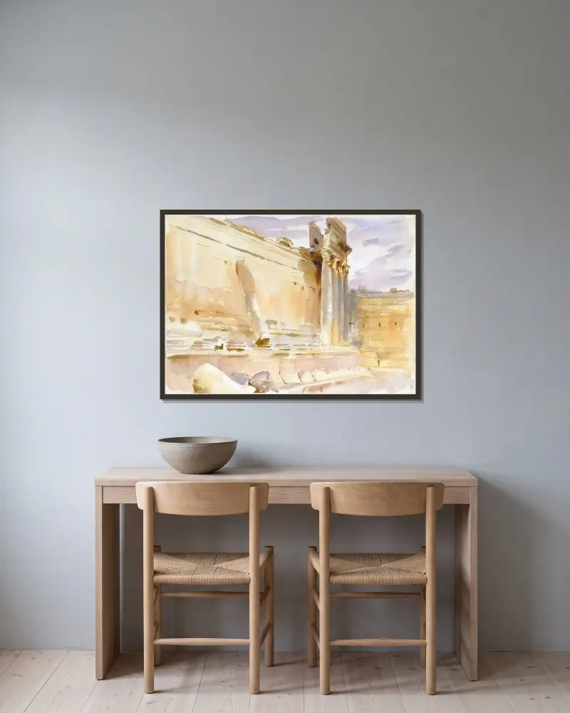 Temple of Bacchus, Baalbek av John Singer Sargent inramad på en vägg