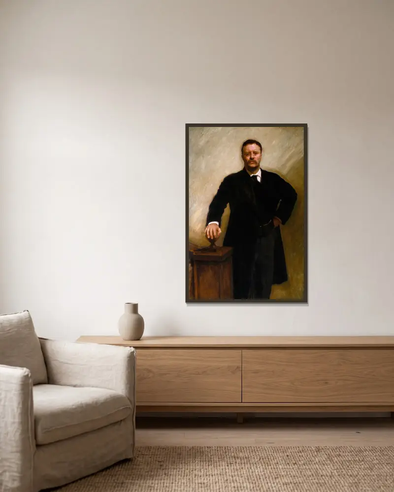 Theodore Roosevelt von John Singer Sargent gerahmt an einer Wand