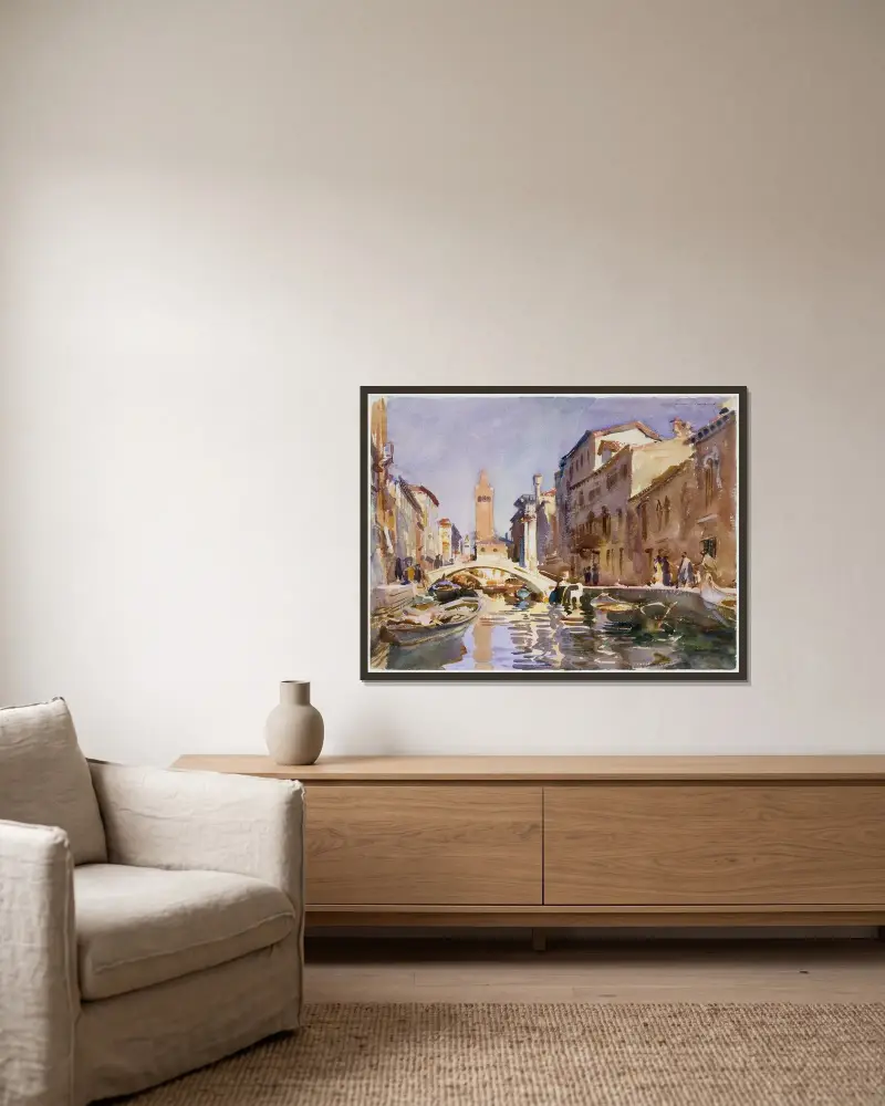 Venedig-Kanal von John Singer Sargent gerahmt an einer Wand