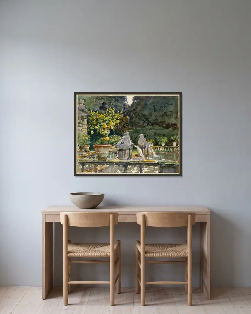 Villa di Marlia, Lucca; A Fountain av John Singer Sargent inramad på en vägg
