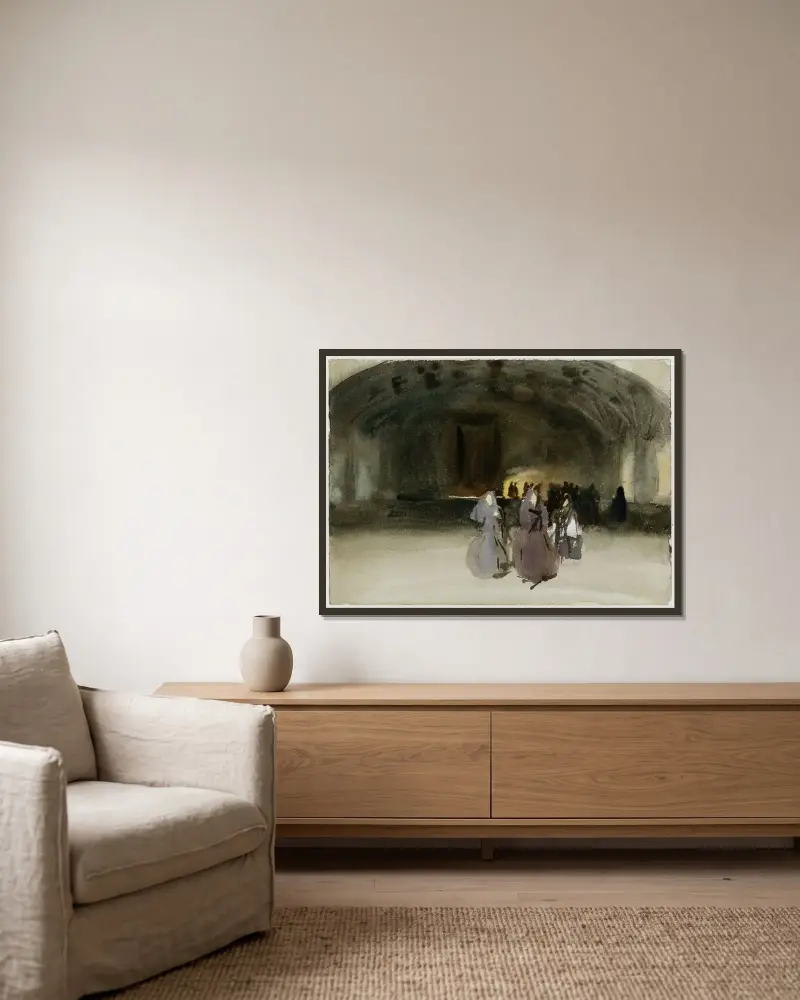 Sich nähernde Frauen von John Singer Sargent gerahmt an einer Wand