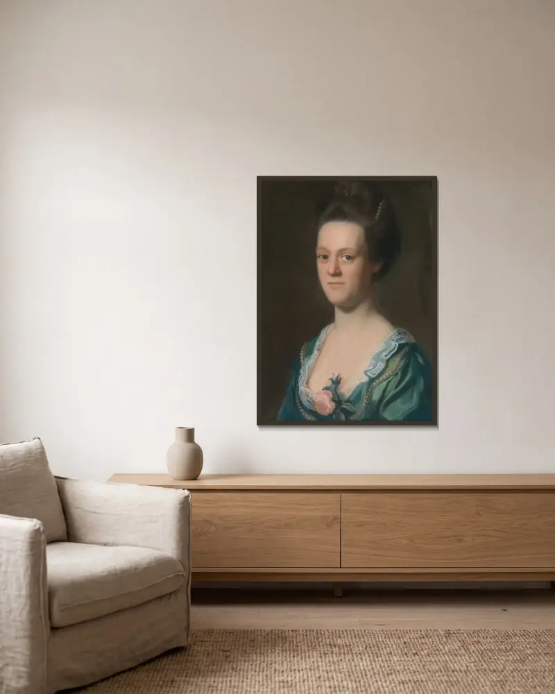 Elizabeth Green (Mrs. Ebenezer Storer II) av John Singleton Copley inramad på en vägg
