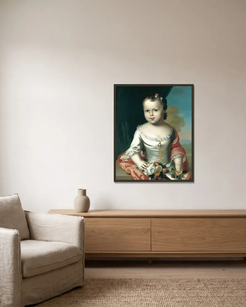 Elizabeth Greenleaf av John Singleton Copley inramad på en vägg