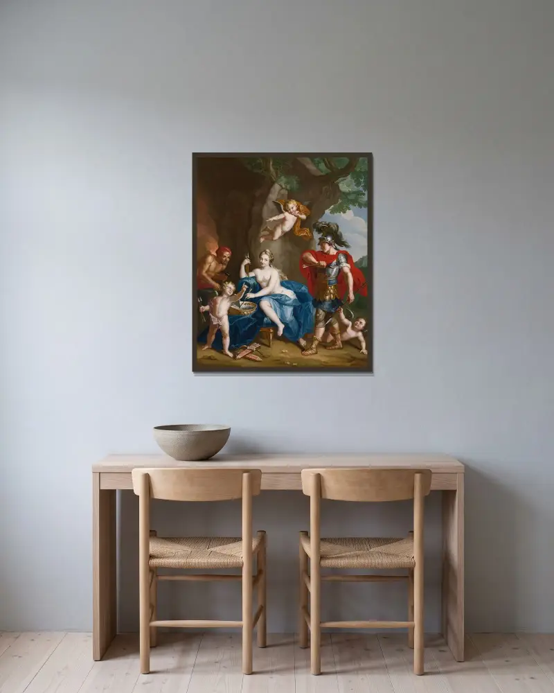 Mars, Venus och Vulcanus; Vulcanus smedja av John Singleton Copley inramad på en vägg