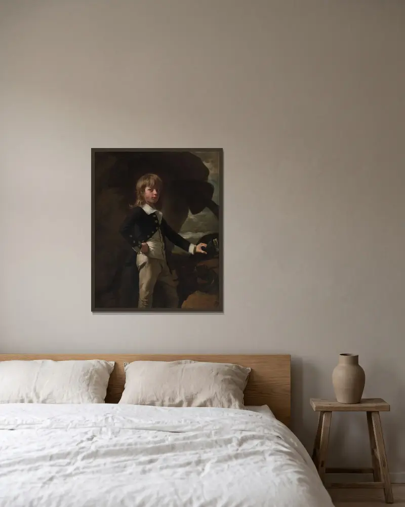 Fänrik Augustus Brine av John Singleton Copley inramad på en vägg
