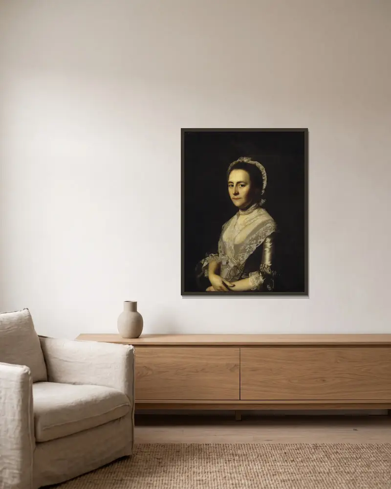 Mrs. Alexander Cumming, Née Elizabeth Goldthwaite, Later Mrs. John Bacon av John Singleton Copley inramad på en vägg