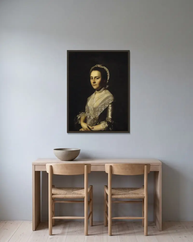 Mrs. Alexander Cumming, Née Elizabeth Goldthwaite, Later Mrs. John Bacon av John Singleton Copley inramad på en vägg