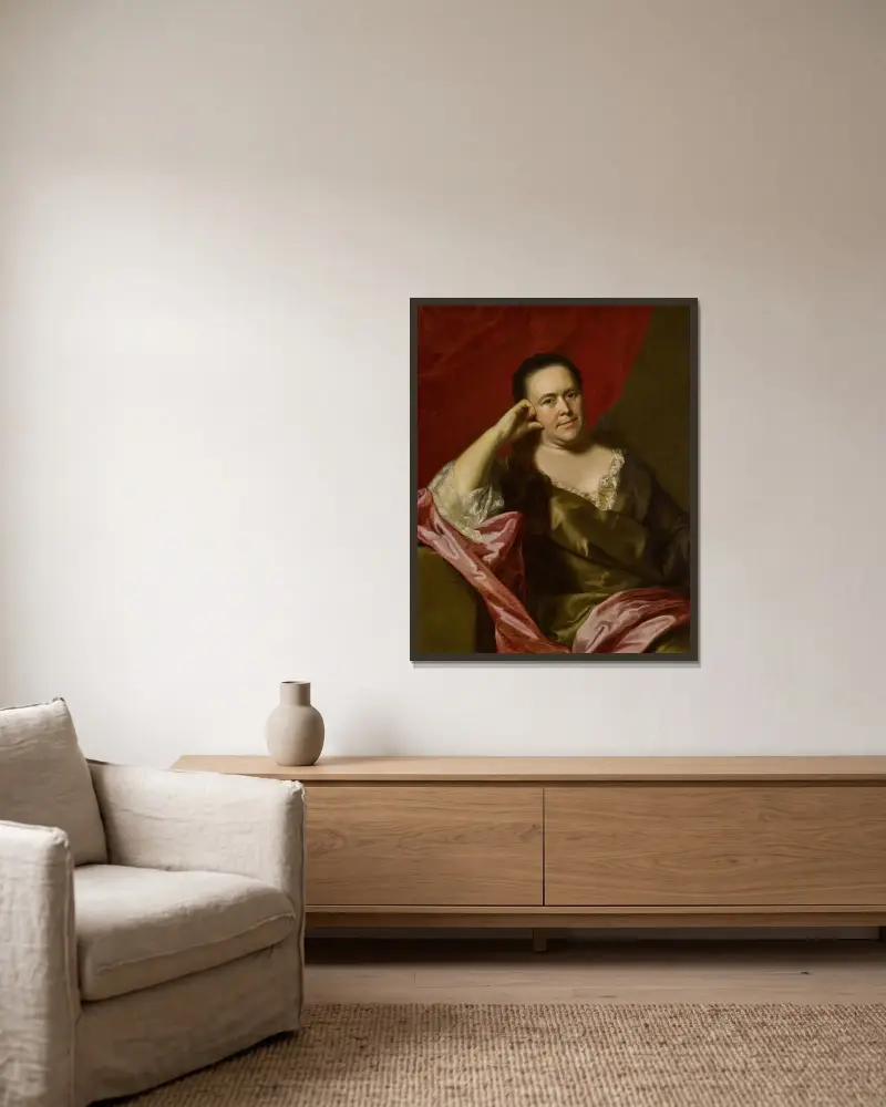 Fru John Scollay (Mercy Greenleaf) av John Singleton Copley inramad på en vägg