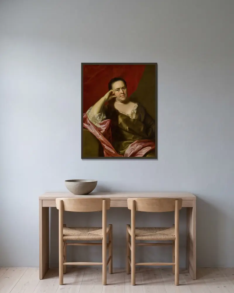 Fru John Scollay (Mercy Greenleaf) av John Singleton Copley inramad på en vägg