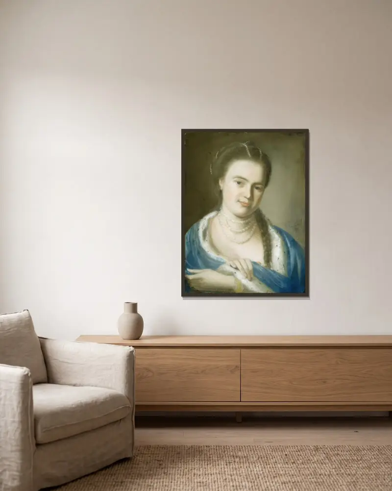 Porträtt av Mrs. Gawen Brown av John Singleton Copley inramad på en vägg