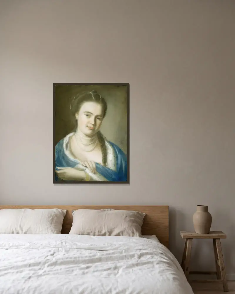 Porträtt av Mrs. Gawen Brown av John Singleton Copley inramad på en vägg