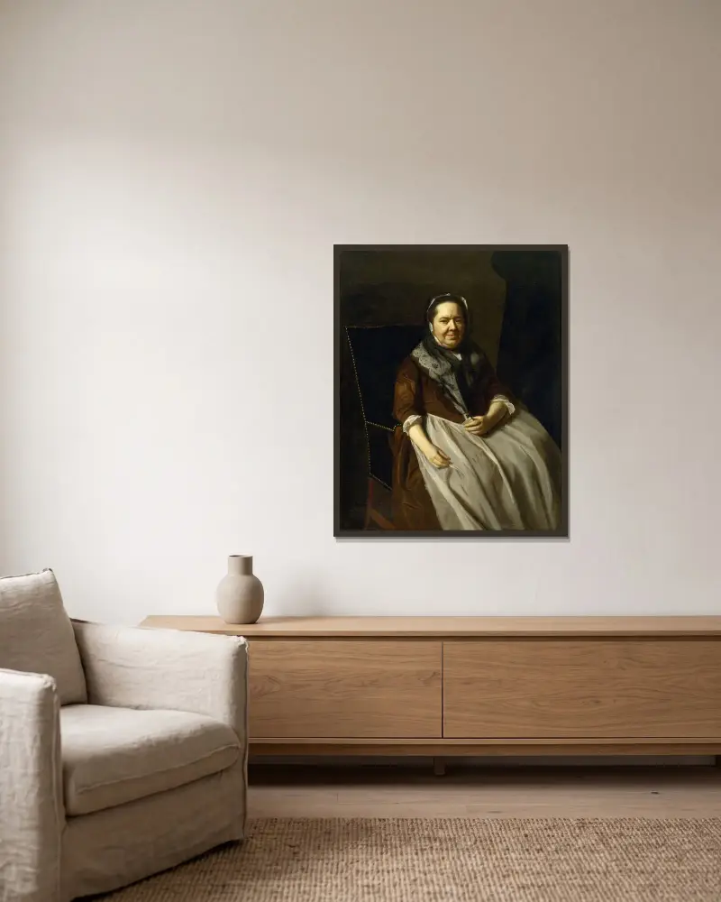 Portrait of Mrs. Paul Richard av John Singleton Copley inramad på en vägg