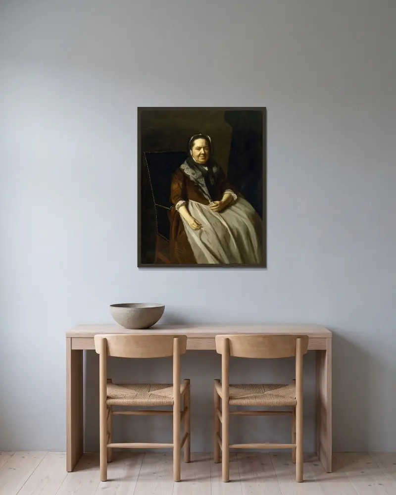 Portrait of Mrs. Paul Richard av John Singleton Copley inramad på en vägg