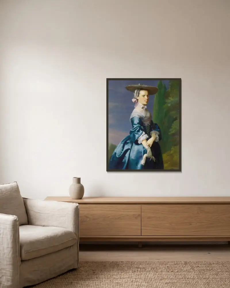 Portrait of Sarah Allen, née Sargent av John Singleton Copley inramad på en vägg