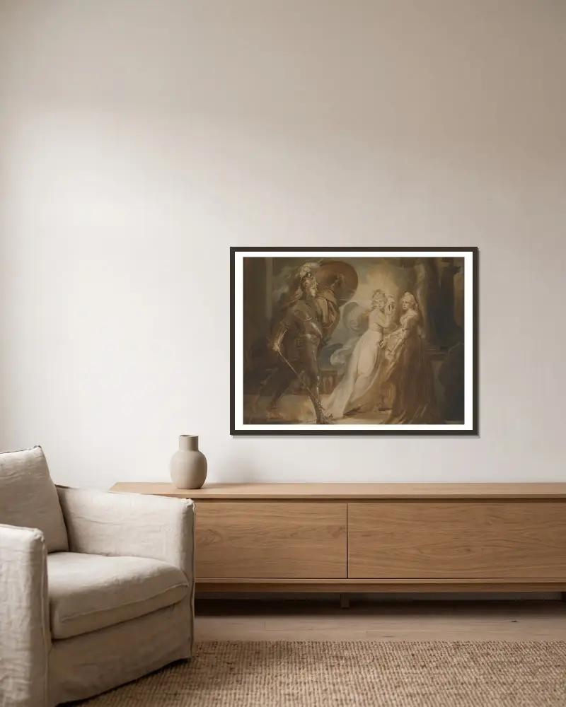 Studie k 'Rytíři Rudého kříže', John Singleton Copley v rámu na stěně