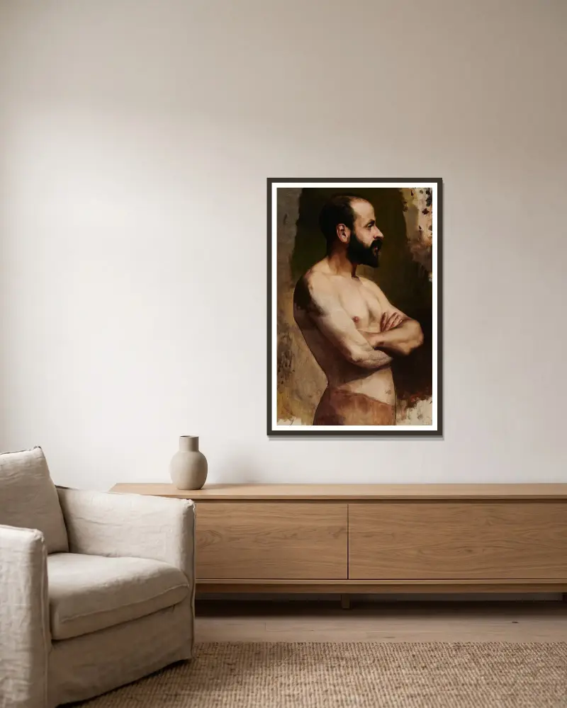 Study of a Semi-Nude Man av Anna Bilińska-Bohdanowicz inramad på en vägg