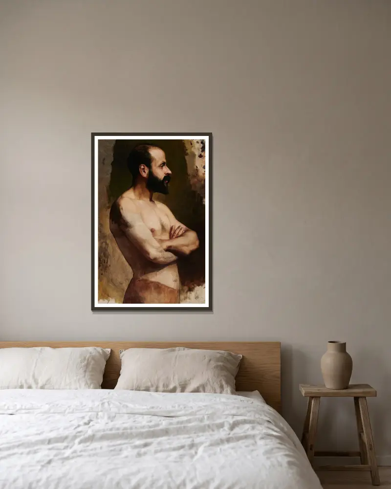 Study of a Semi-Nude Man av Anna Bilińska-Bohdanowicz inramad på en vägg