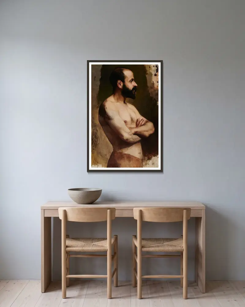 Study of a Semi-Nude Man av Anna Bilińska-Bohdanowicz inramad på en vägg