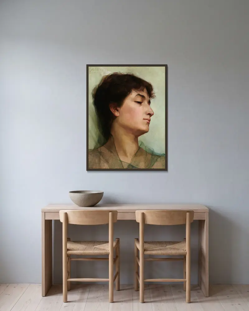 Study of a Woman’s Head av Anna Bilińska-Bohdanowicz inramad på en vägg