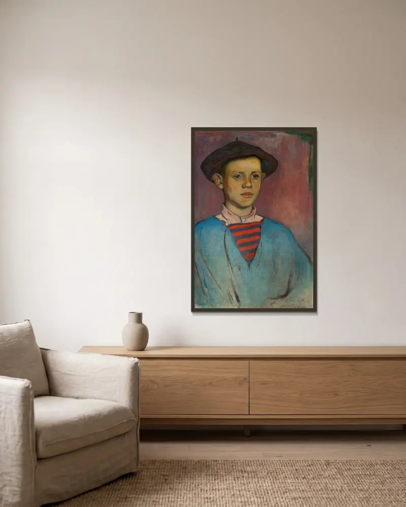 Portrait of a young fisherman av Władysław Ślewiński inramad på en vägg