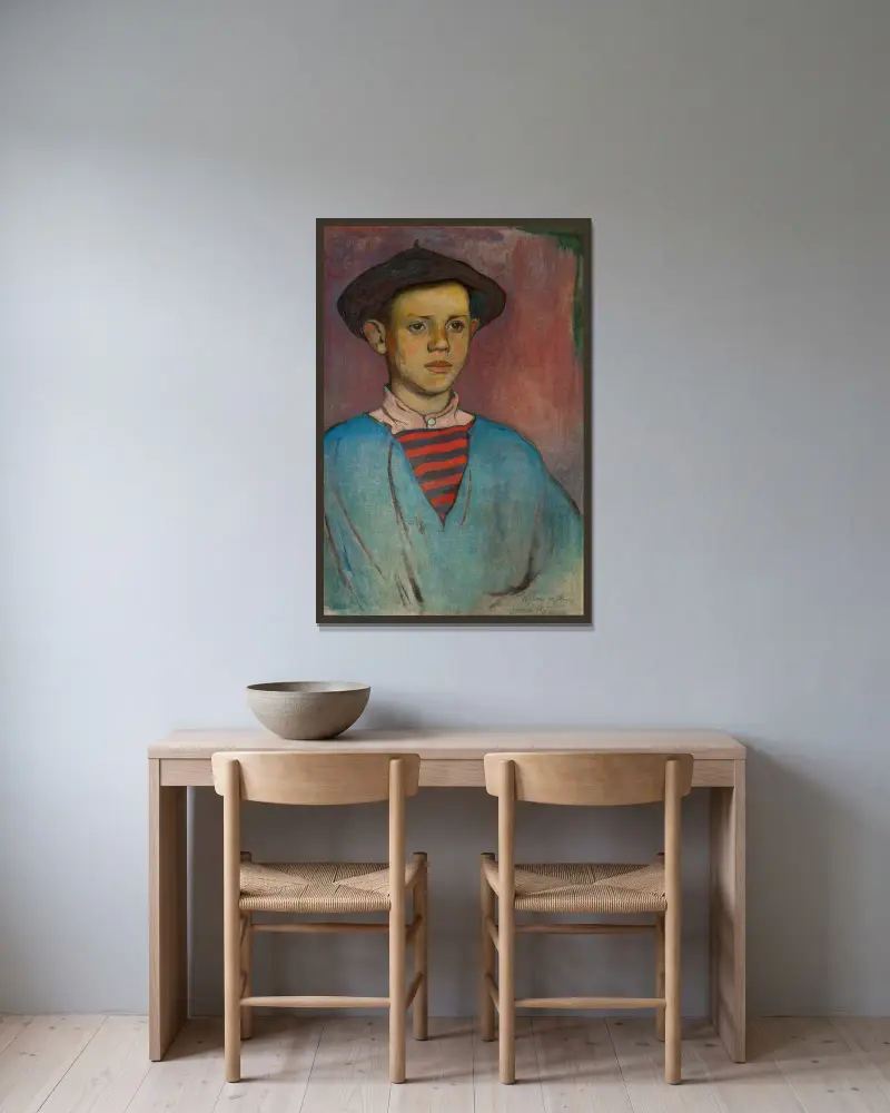 Portrait of a young fisherman av Władysław Ślewiński inramad på en vägg