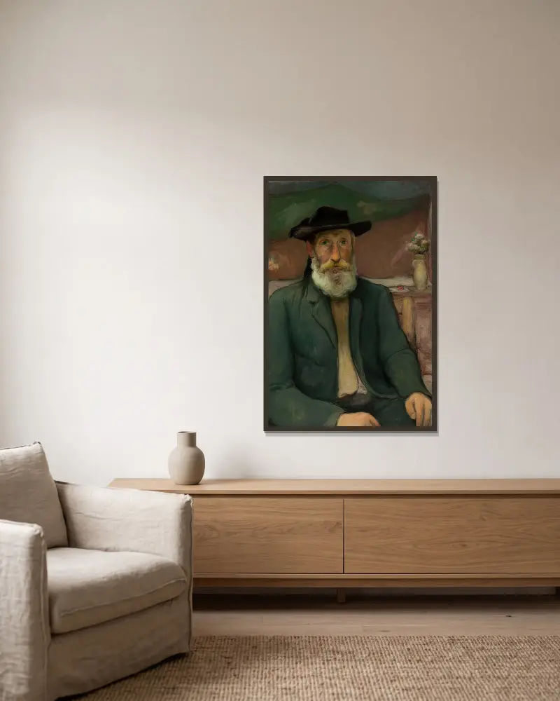 Self-portrait in a Breton hat av Władysław Ślewiński inramad på en vägg