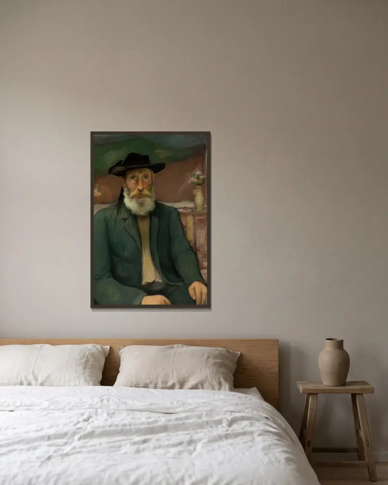 Self-portrait in a Breton hat av Władysław Ślewiński inramad på en vägg