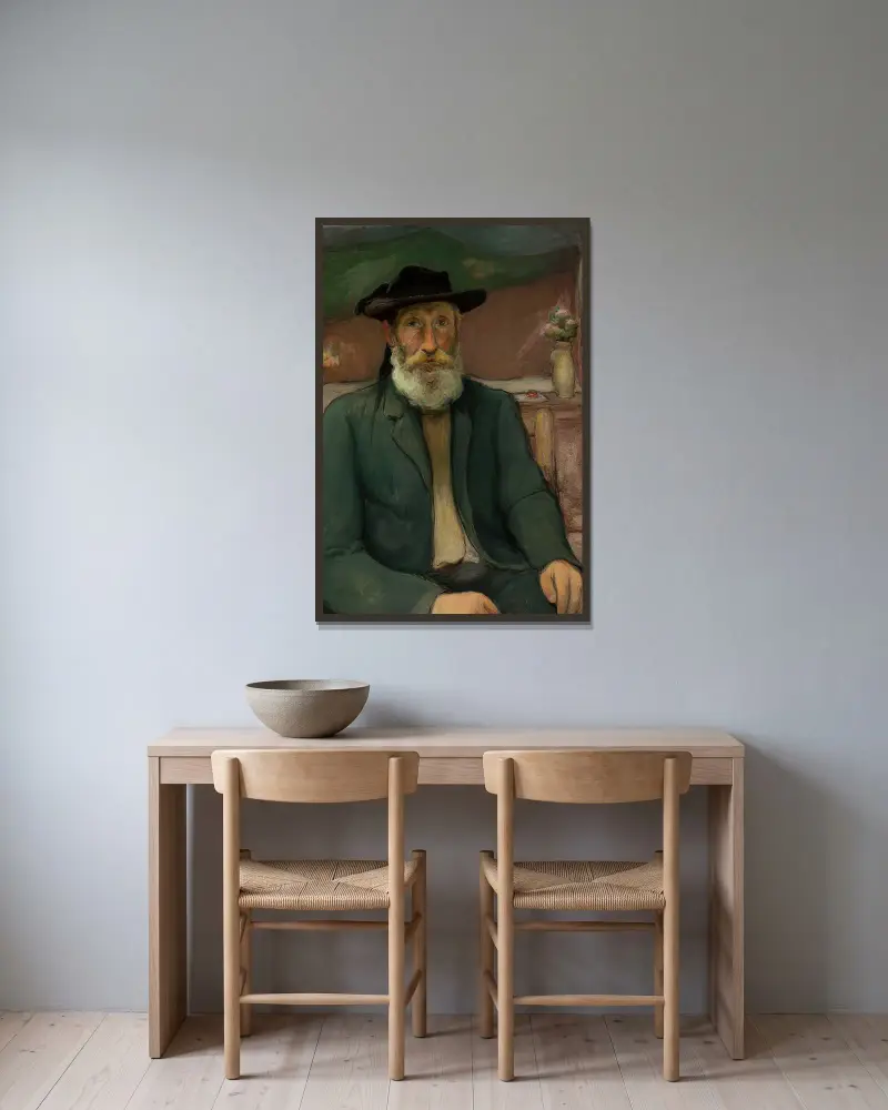 Self-portrait in a Breton hat av Władysław Ślewiński inramad på en vägg