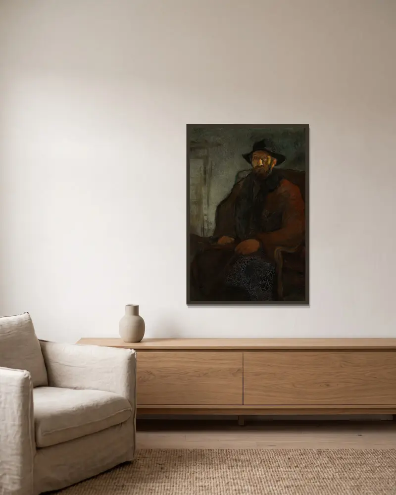 Selbstbildnis von Władysław Ślewiński gerahmt an einer Wand