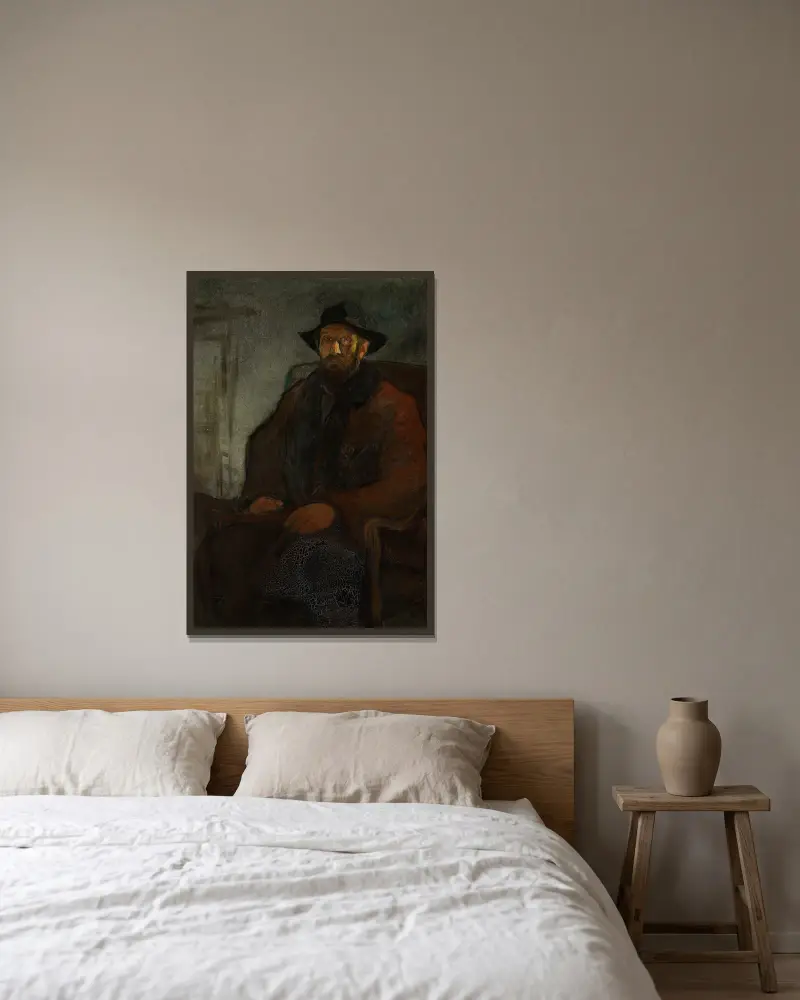 Selbstbildnis von Władysław Ślewiński gerahmt an einer Wand