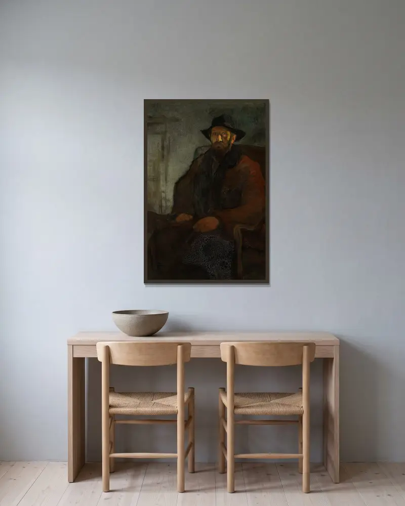 Selbstbildnis von Władysław Ślewiński gerahmt an einer Wand
