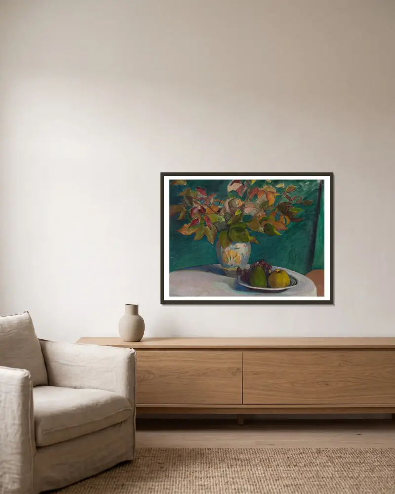 Still life with red leaves av Władysław Ślewiński inramad på en vägg