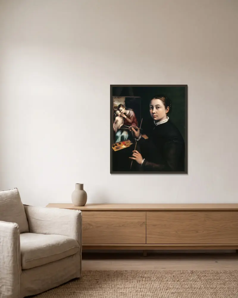 Self-portrait at the easel av Sofonisba Anguissola inramad på en vägg