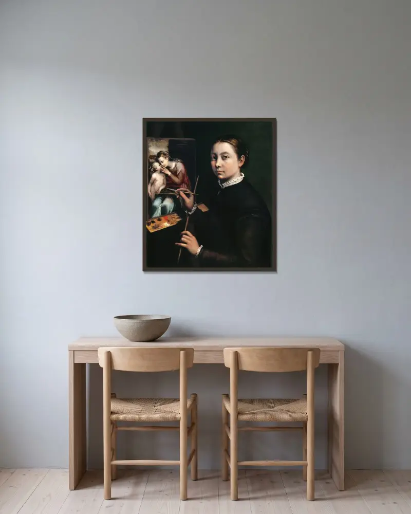Self-portrait at the easel av Sofonisba Anguissola inramad på en vägg