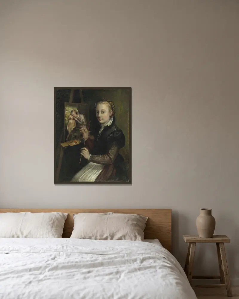 Self Portrait av Sofonisba Anguissola inramad på en vägg