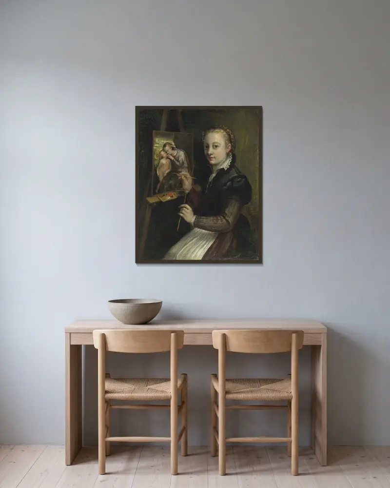 Self Portrait av Sofonisba Anguissola inramad på en vägg