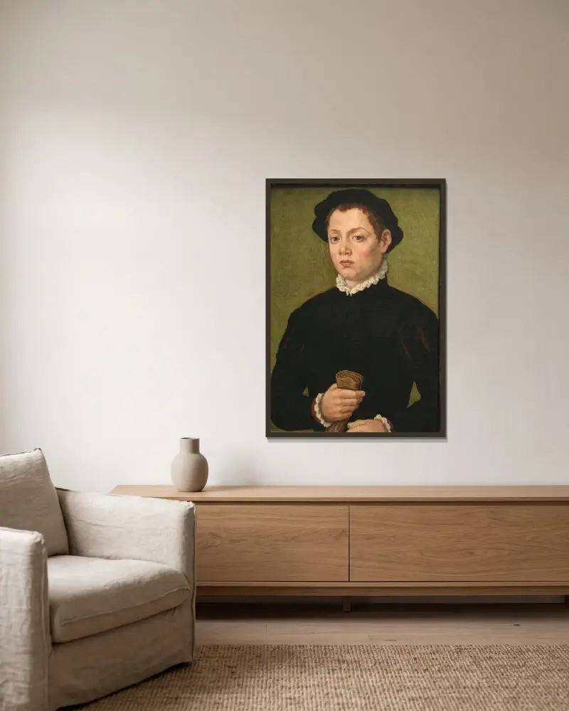 Young Man av Sofonisba Anguissola inramad på en vägg