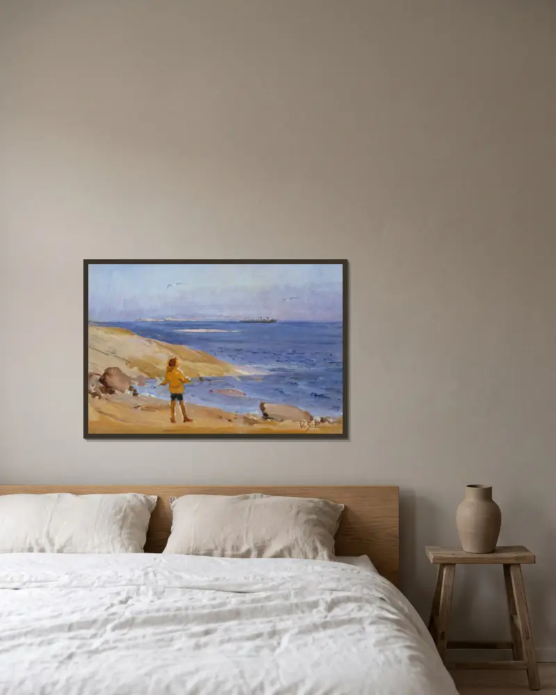 Antti on a Rocky Beach av Venny Soldan-Brofeldt inramad på en vägg