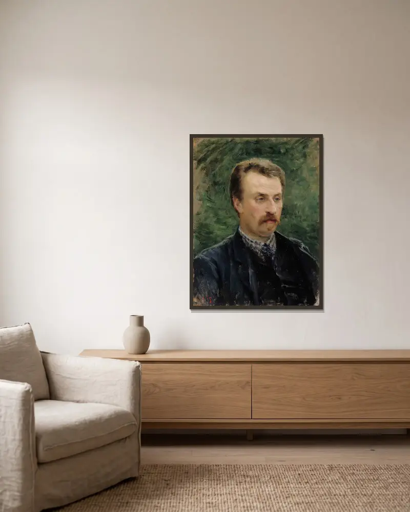 Portrait of Juhani Aho, 1891 av Venny Soldan-Brofeldt inramad på en vägg