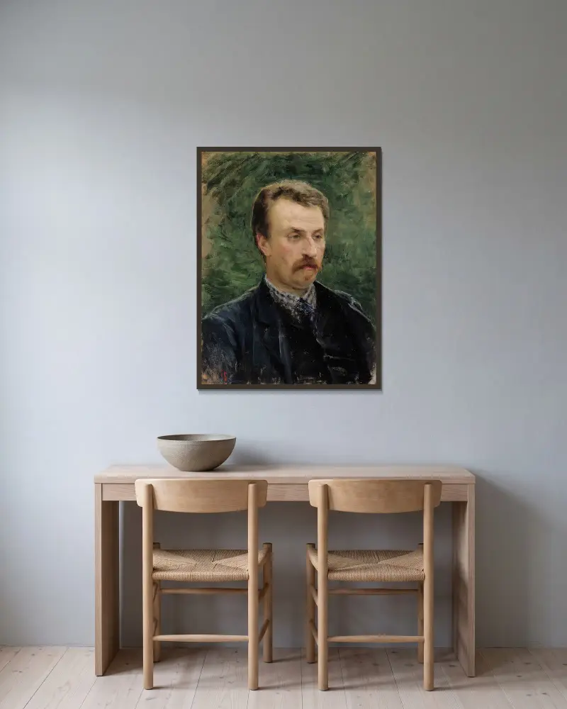 Portrait of Juhani Aho, 1891 av Venny Soldan-Brofeldt inramad på en vägg