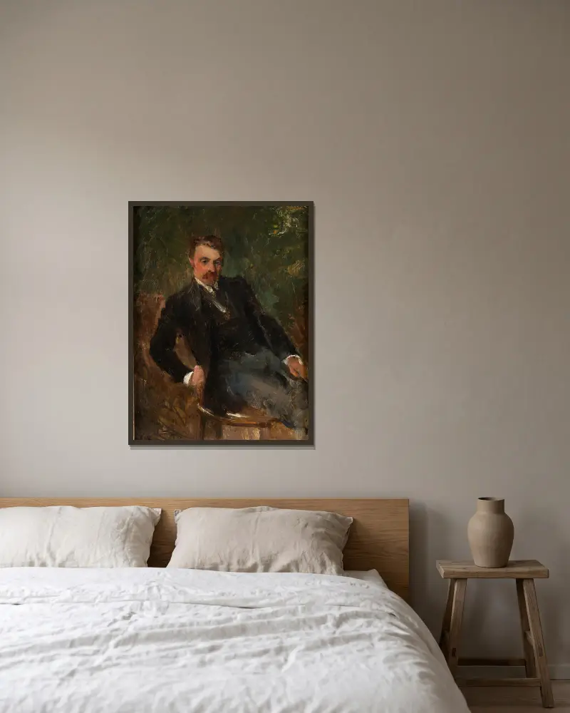 Portrait of Juhani Aho, 1890 av Venny Soldan-Brofeldt inramad på en vägg