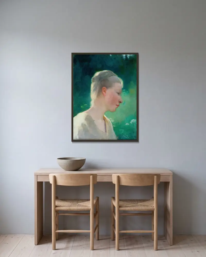 Ung kvinna av Venny Soldan-Brofeldt inramad på en vägg