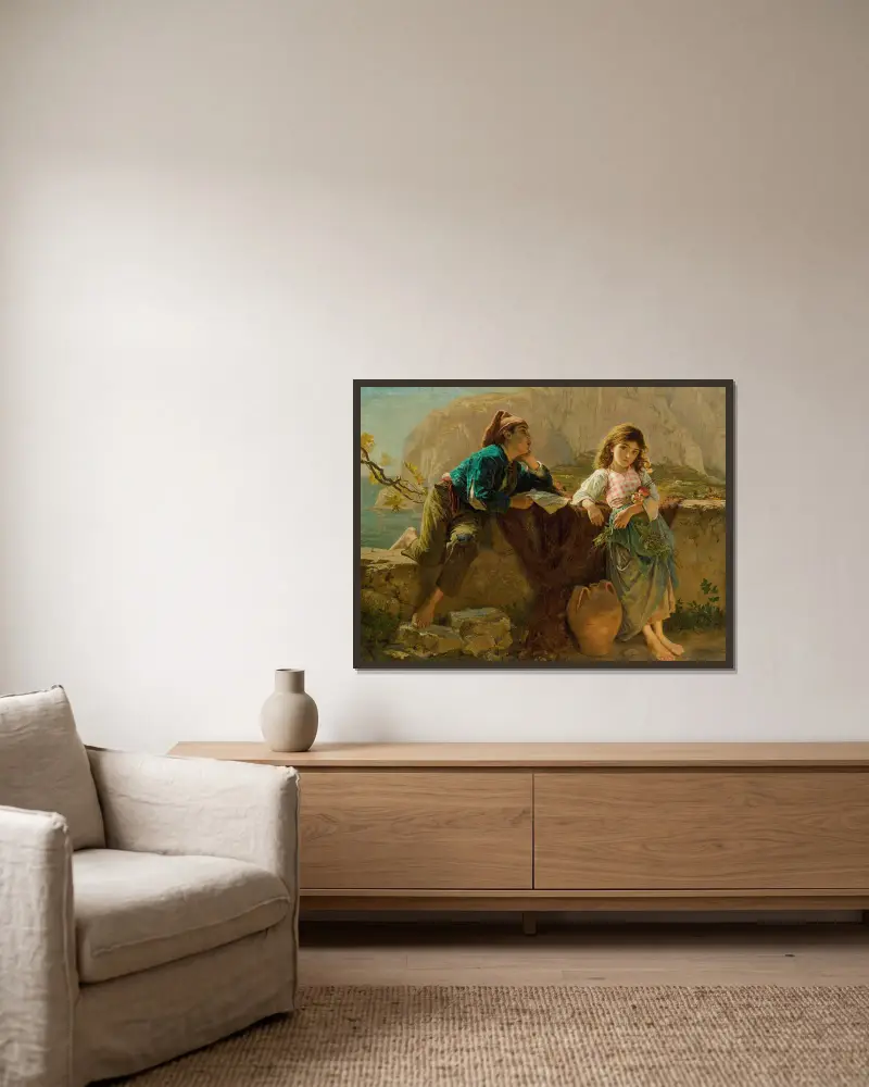 Fiskarbarn, Capri av Sophie Anderson inramad på en vägg