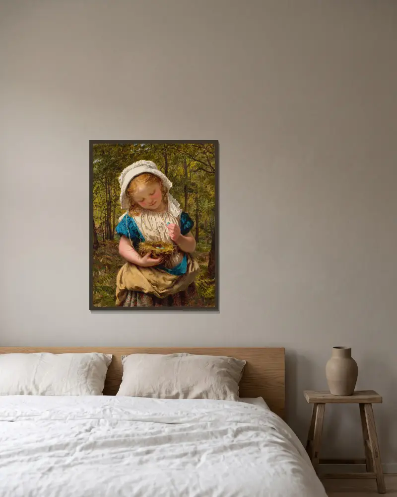 Porträtt av en ung flicka av Sophie Anderson inramad på en vägg