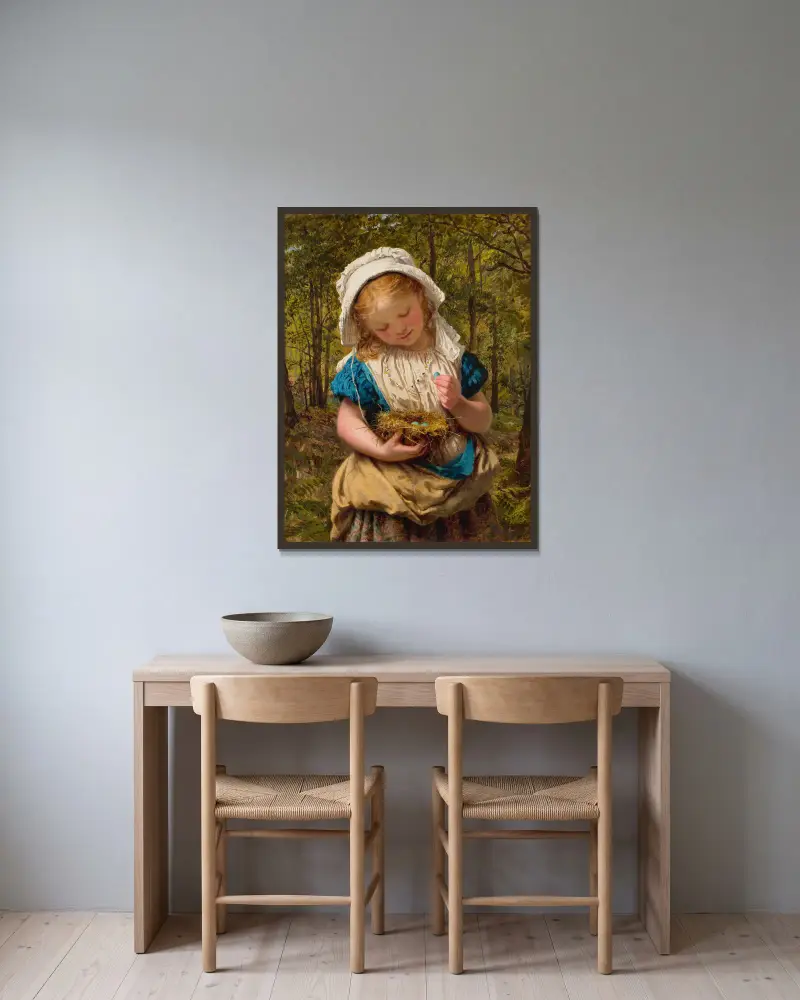 Porträtt av en ung flicka av Sophie Anderson inramad på en vägg