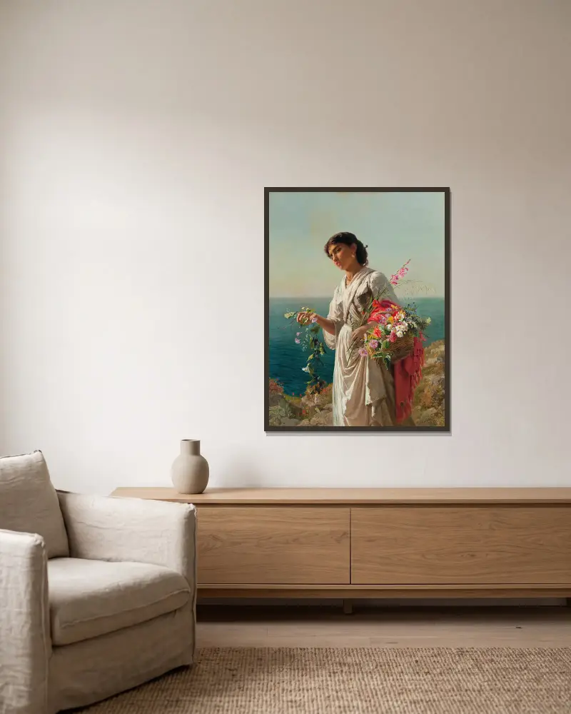 The Flower Girl, Capri av Sophie Anderson inramad på en vägg