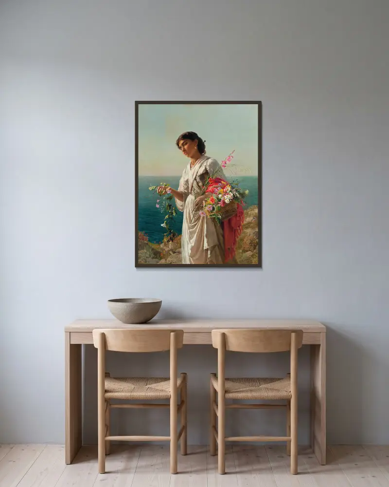 The Flower Girl, Capri av Sophie Anderson inramad på en vägg