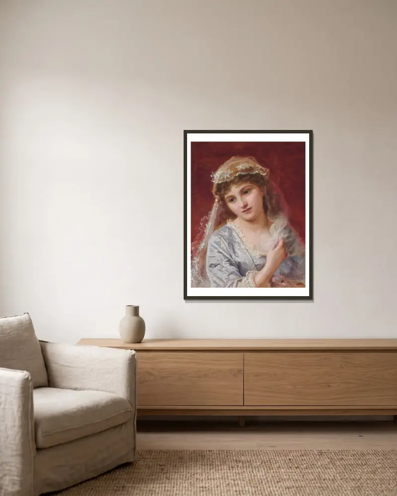 Die junge Braut von Sophie Anderson gerahmt an einer Wand