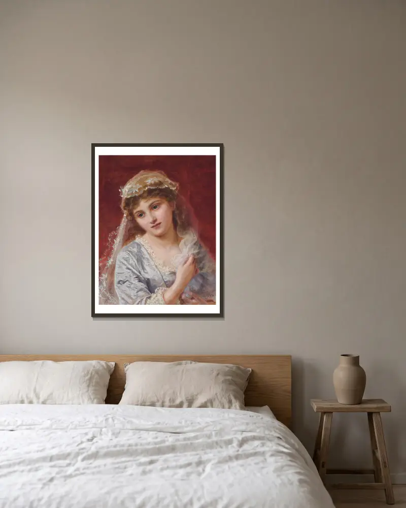 Die junge Braut von Sophie Anderson gerahmt an einer Wand